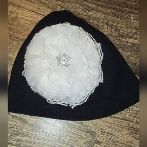 Jamie Rae Elegant Black Beanie with White Floral Accent Size 18 Months-3 Youth